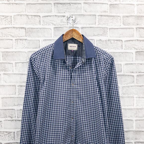 TED BAKER Archive Men's Button up Shirt in blue check Size 16 - Picture 4 of 5
